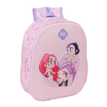 K-Pop Demon Hunters Mochila Infantil Preescolar K - Pop Relieve Frontal 3D Morado