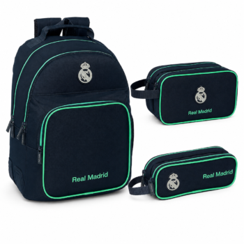 Set Vuelta al Cole Real Madrid Azul Marino – Mochila, Neceser Doble y Estuche Doble
