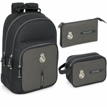 Set Vuelta al Cole Real Madrid Urban Gris – Mochila, Portatodo Triple y Neceser Doble